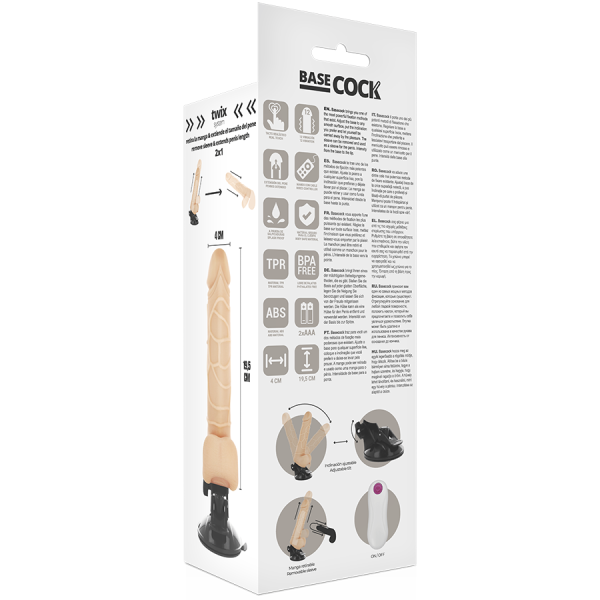 BASECOCK - VIBRADOR REALISTA CON MANDO A DISTANCIA NATURAL CON TESTICULOS 19,5CM - Imagen 4