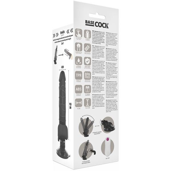 BASECOCK - VIBRADOR REALISTA MANDO A DISTANCIA NEGRO CON TESTICULOS 19.5CM NEGRO TALLA 1 - Imagen 4