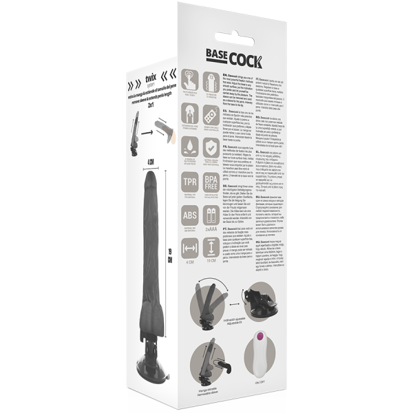 BASECOCK - VIBRADOR REMOTO REALISTA NEGRO 19 CM NEGRO TALLA 1 - Imagen 4