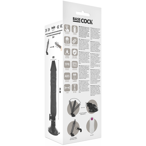 BASECOCK - VIBRADOR REMOTO REALISTA NEGRO 20 CM NEGRO TALLA 1 - Imagen 4