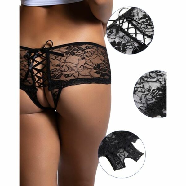 CALÇAS DE RENDA FLORAIS DE LINGERIE ABERTA NAS COSTAS - Image 3