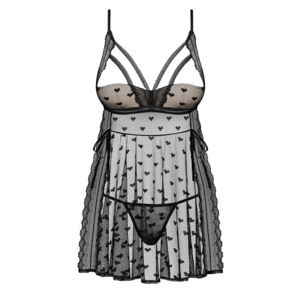 CAMISA DE NOITE E TANGA HEARTIA OBSESSIVE PRETA - Image 2