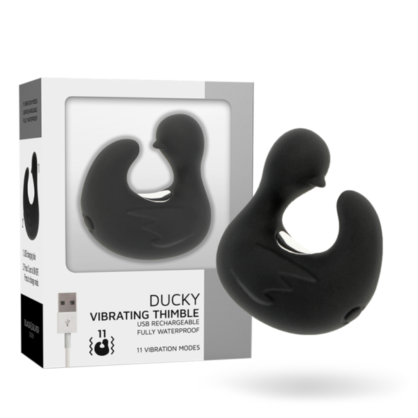 BLACK&SILVER- DEDAL DE PATO ESTIMULANTE DE SILICONE RECARREGÁVEL DUCKYMANIA