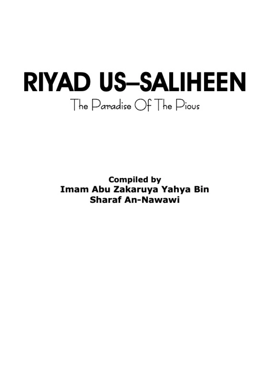 Riyad us-Saliheen, The Meadows of the Righteous