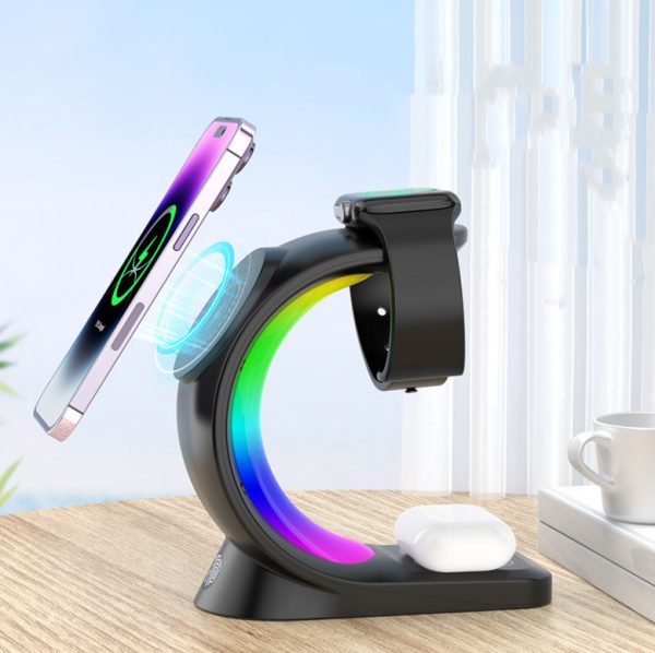 4 In 1 Magnetic Wireless Charger Fast Charging For Smart Phone Atmosphere Light Charging Station For Airpods Pro I-phone Watch - Imagen 8
