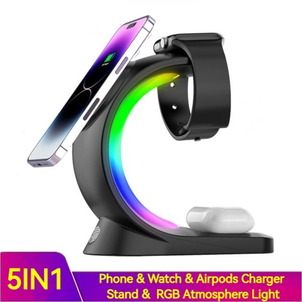 4 In 1 Magnetic Wireless Charger Fast Charging For Smart Phone Atmosphere Light Charging Station For Airpods Pro I-phone Watch - Imagen 4