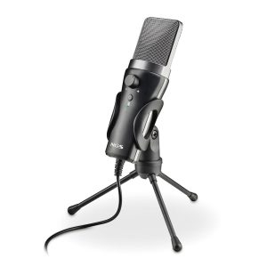 NGS MS120USB Microfono USB para Streaming - Configuracion Ajustable - Grabacion Cardioide - Puerto de Monitorizacion de Auriculares - Compatible con PS4, PS5 y PC - Color Negro