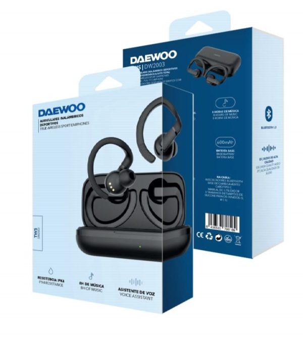 AURICULAR DAEWOO TWS SPORT BLUETOOTH 5.3 IPX4 RES.AGUA NEGRO 50MAH/600MAH - Image 8