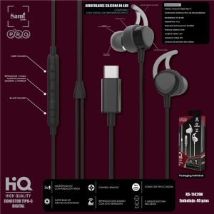 AURICULAR SAMI PRO NEGRO CONECTOR TIPO C DIGITAL