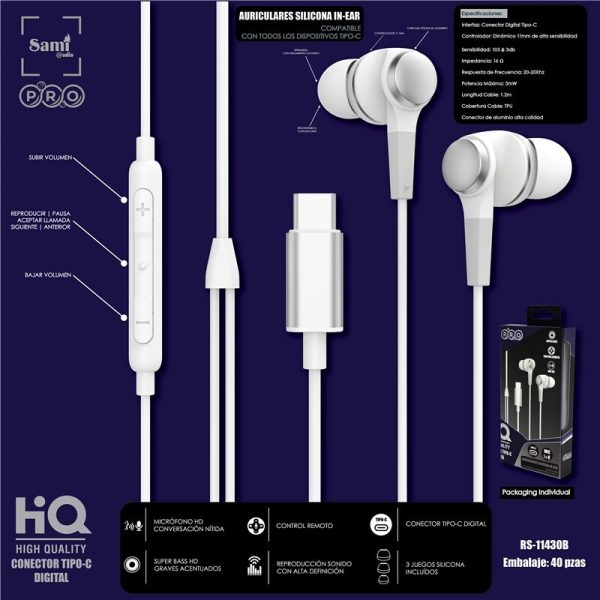 AURICULAR SAMI PRO BLANCO CONECTOR TIPO C DIGITAL