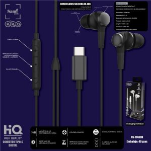 AURICULAR SAMI PRO NEGRO CONECTOR TIPO C DIGITAL