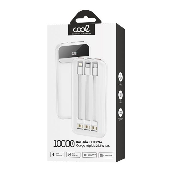 Batería Externa Universal Power Bank 10.000 mAh Carga Rápida 22.5W (3 cables) Blanco - Image 5