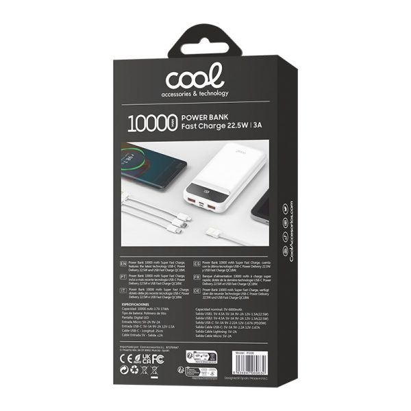 Batería Externa Universal Power Bank 10.000 mAh Carga Rápida 22.5W (3 cables) Blanco - Image 6