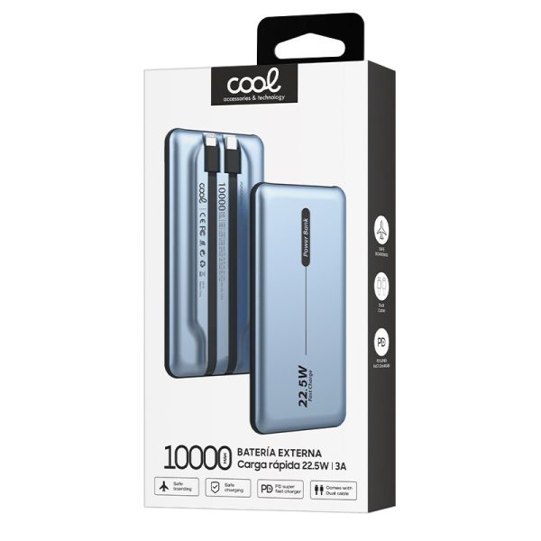 Batería Externa Universal Power Bank 10.000 mAh PD 22.5W (2 cables) Azul - Image 2