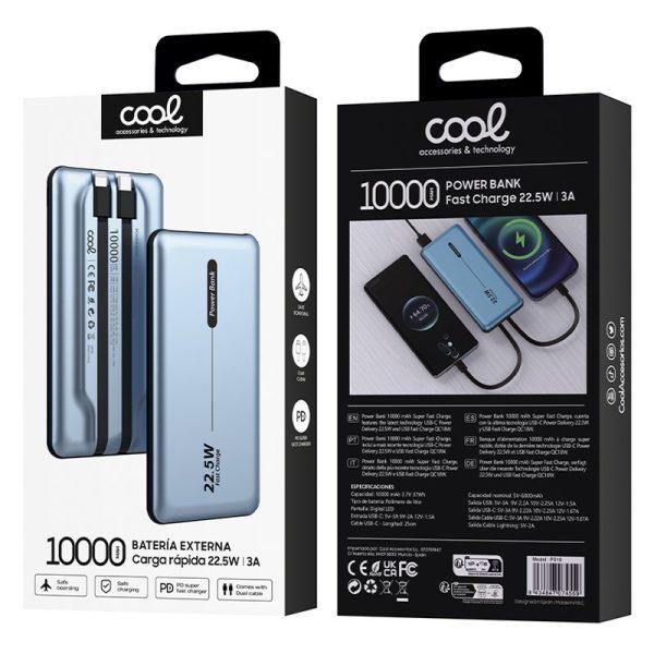 Batería Externa Universal Power Bank 10.000 mAh PD 22.5W (2 cables) Azul - Image 4