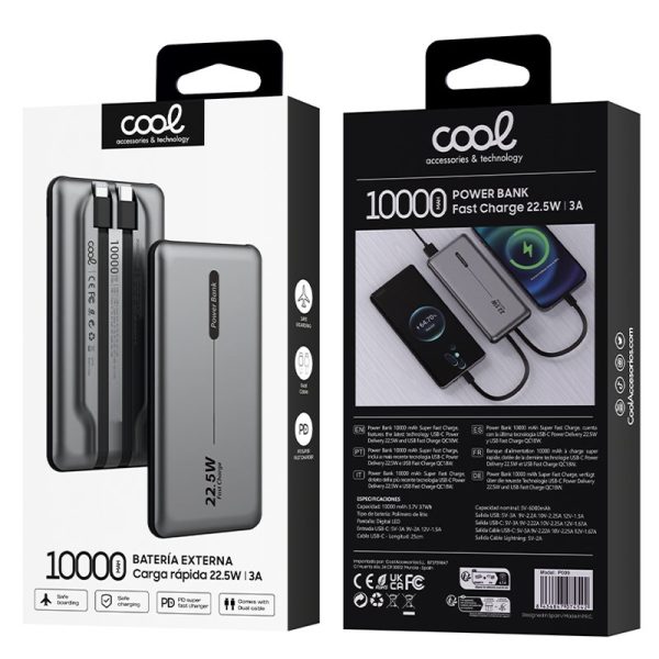 Batería Externa Universal Power Bank 10.000 mAh PD 22.5W (2 cables) Gris - Image 4