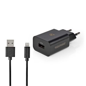 NEDIS CARGADOR |1X 2.4 A |USB-A | LIGHTNING DE 8 PINES (SUELTO) CABLE| 1.0M/12W NEGRO