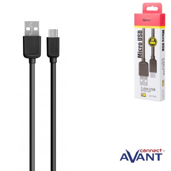 CABLE AVANT MICRO USB A USB 1M - 2A - NEGRO