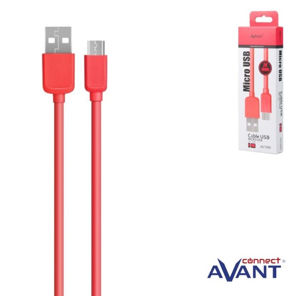 CABLE AVANT MICRO USB A USB 1M - 2A - ROJO