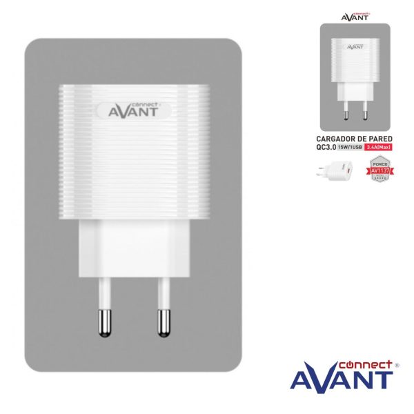 ADAPTADOR DE CORRIENTE AVANT CONNECT 15W 1XUSB QC3.0 - CARGA RAPIDA