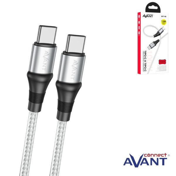 CABLE AVANT CONNECT 1M PD 100W 5A TIPO C A TIPO C TRENZADO - CARGA RAPIDA - FORCE EDITION