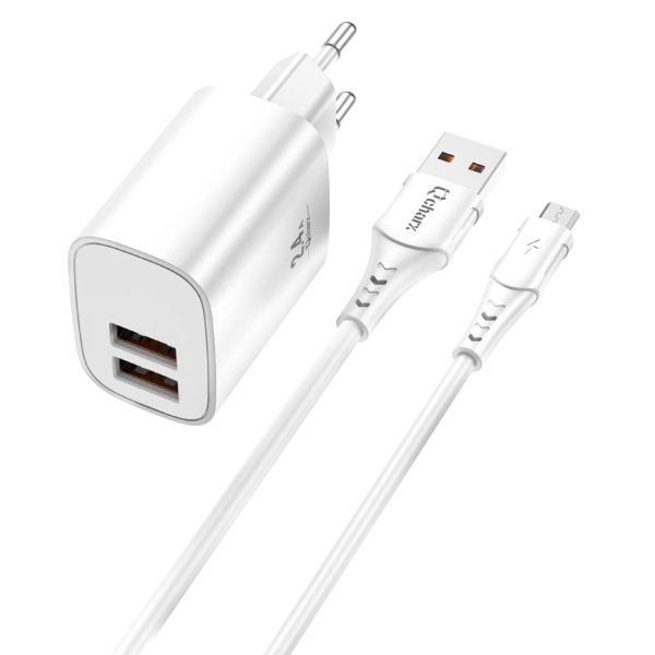 Kit cargador qcharx apolo 24a  + cable usb a  micro usb  blanco