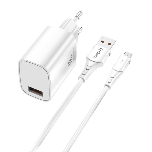 Kit cargador qcharx artemisia 3a 18w + cable usb a micro blanco