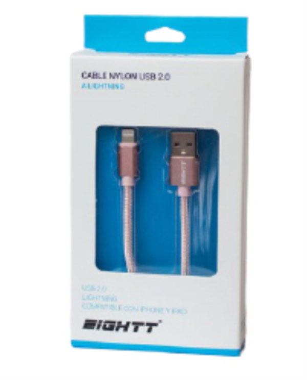 CABLE EIGHTT USB A LIGHTNING 1M TRENZADO DE NYLON ROSA