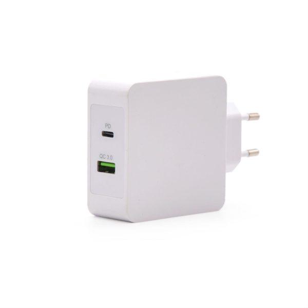 CARGADOR DE PARED USB-C PD + USB A TOOQ TQWC-2S03WT QC3.0, 48W BLANCO