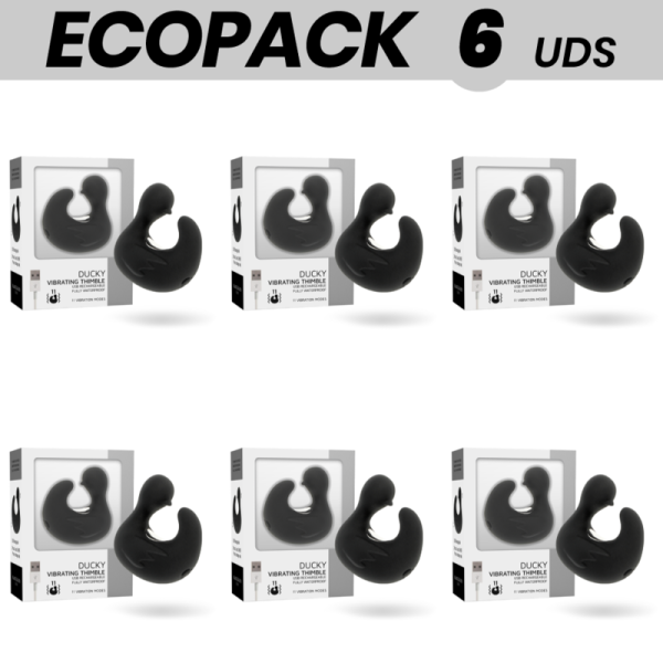 ECOPACK 6 UNIDADES - DEDAL ESTIMULADOR DE PATO DE SILICONA RECARGABLE DUCKYMANIA BLACK&SILVER BLACK&SILVER