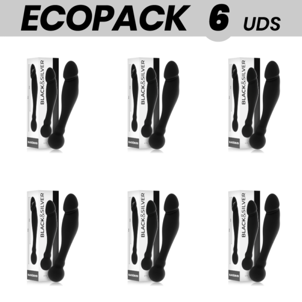 ECOPACK 6 UNIDADES - BLACK&SILVER KARL DILDO ESTIMULADOR PUNTO G 18 CM BLACK&SILVER