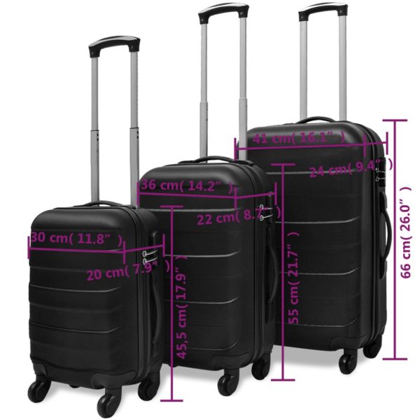 Conjunto de tróleis em estojo rígido 3 pcs 45,5/55/66 cm preto - Image 6