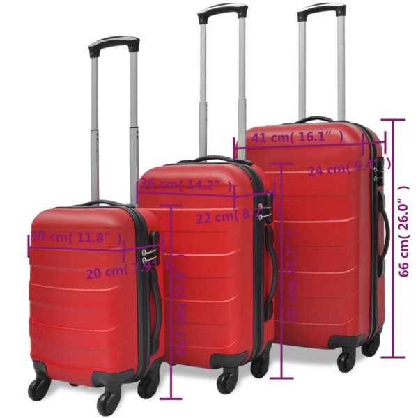 Conjunto de tróleis estojo rígido 3 pcs 45,5/55/66 cm vermelho - Image 6