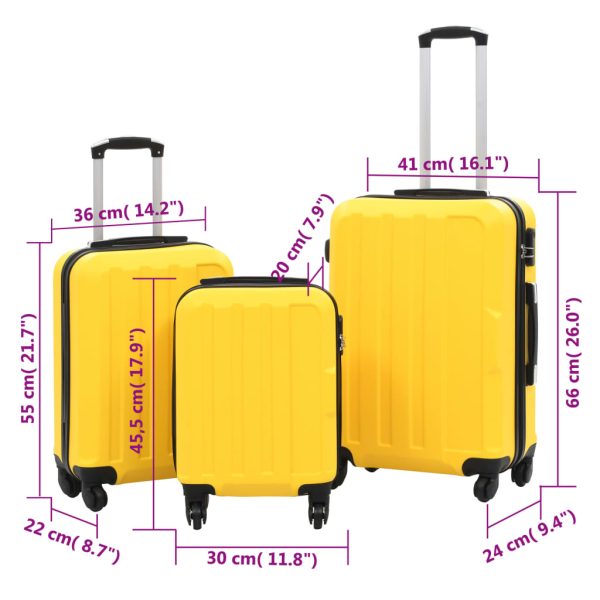 Conjunto de tróleis estojo rígido 3 pcs ABS amarelo - Image 9