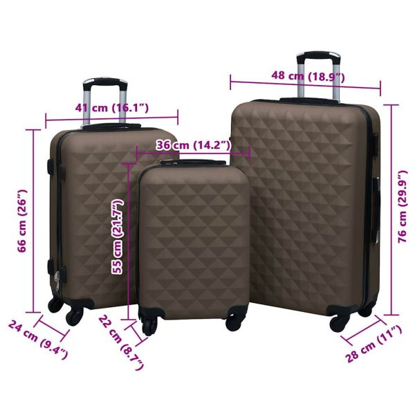 Conjunto de tróleis estojo rígido 3 pcs ABS castanho - Image 8