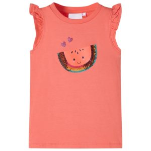 T-shirt para criança manga com folhos cor coral 92