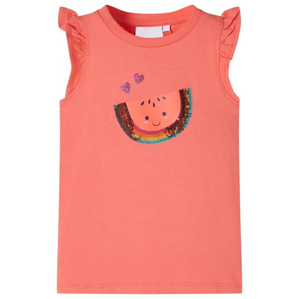 T-shirt para criança manga com folhos cor coral 104