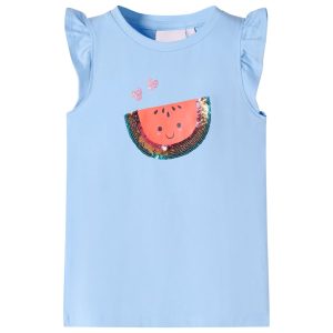 T-shirt para criança manga com folhos azul-claro 104