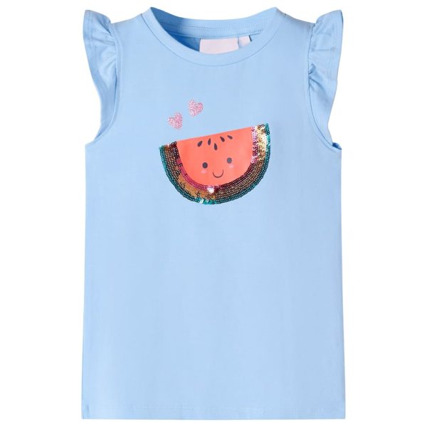 T-shirt para criança manga com folhos azul-claro 104