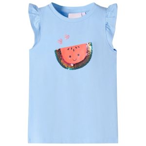 T-shirt para criança manga com folhos azul-claro 128