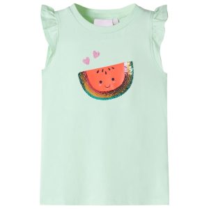 T-shirt para criança manga com folhos verde-suave 116