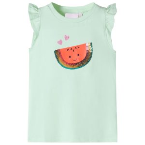 T-shirt para criança manga com folhos verde-suave 128