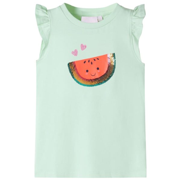 T-shirt para criança manga com folhos verde-suave 128