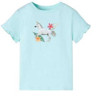 T-shirt manga curta para criança ciano-claro 140
