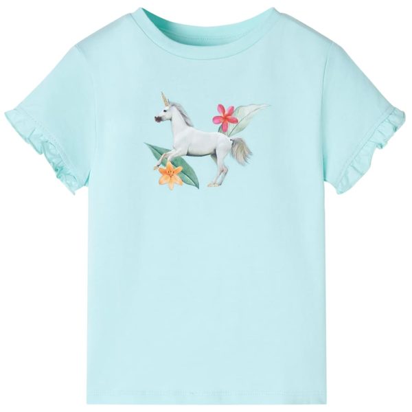 T-shirt manga curta para criança ciano-claro 140