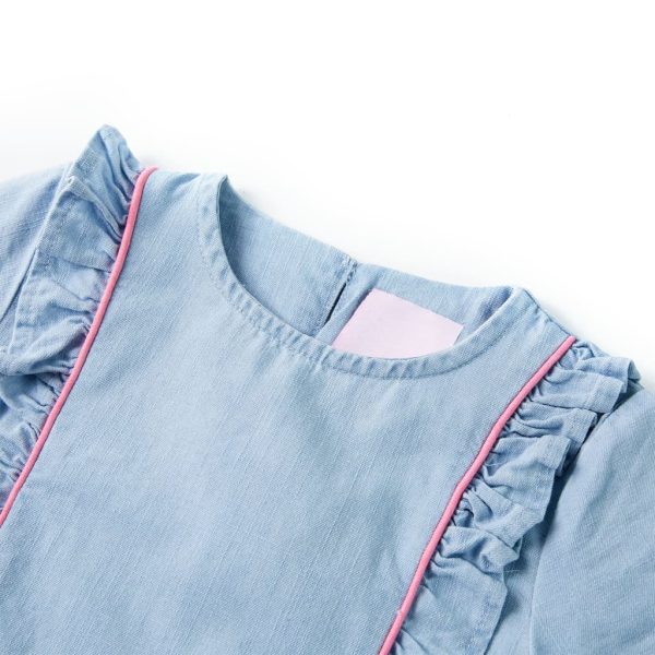 Vestido de criança com folhos azul-suave 104 - Image 3