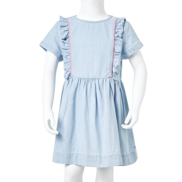 Vestido de criança com folhos azul-suave 104 - Image 8