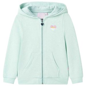 Sweatshirt para criança com capuz e fecho menta-claro misto 92