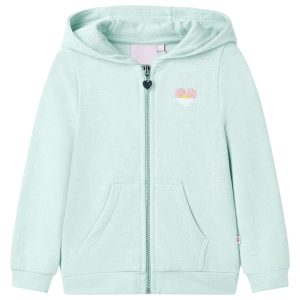 Sweatshirt para criança com capuz e fecho menta-claro misto 128