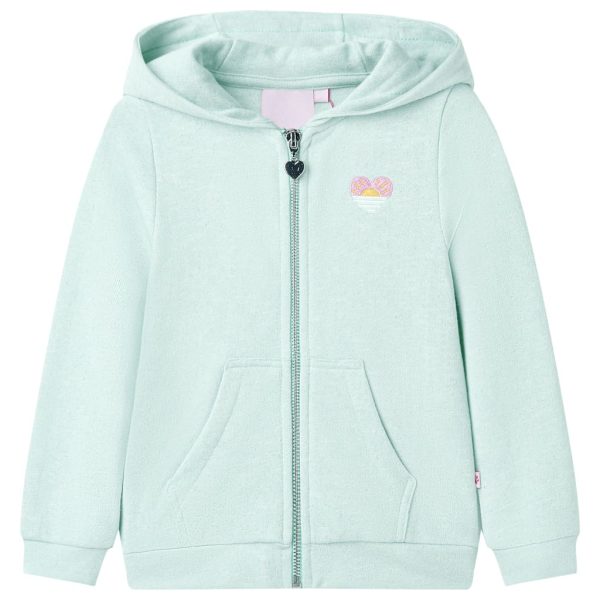 Sweatshirt para criança com capuz e fecho menta-claro misto 128